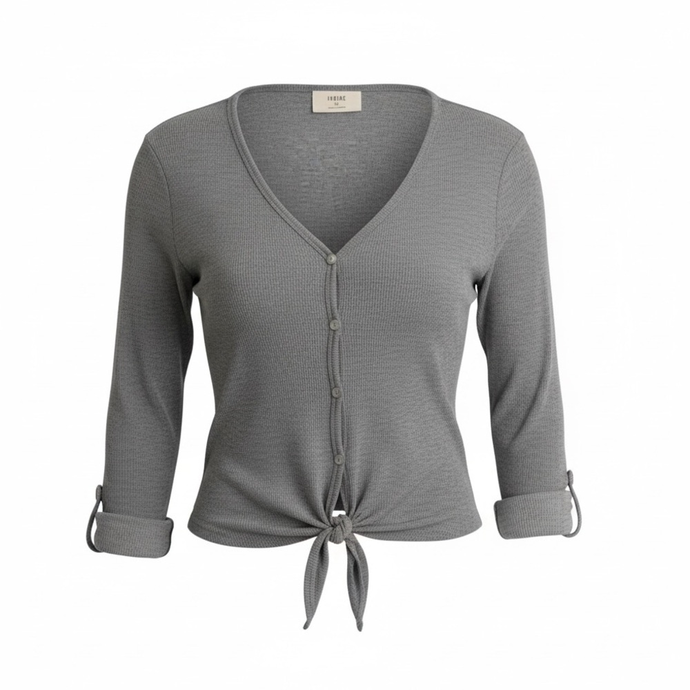 Gray tie front |  button down top | roll up sleeves with button| black one too